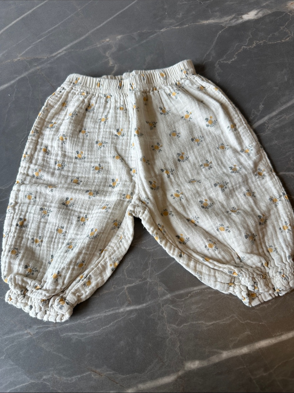 Baby Floral Muslin Pants - Cream with Yellow Flowers